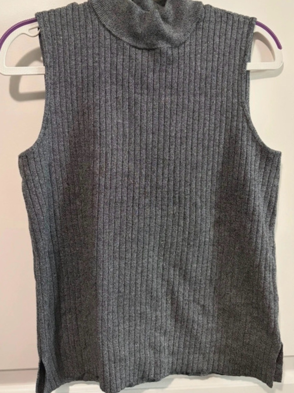 Marled Ribbed Sleeveless Mock Neck Tank - Gray